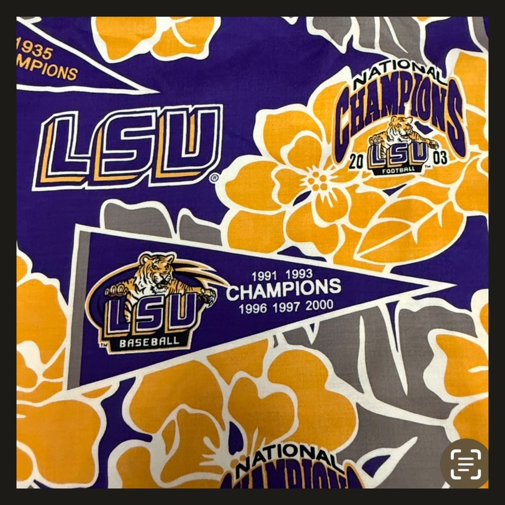 LSU Tigers REYN SPOONER Floral Hawaiian Shirt NATIONAL CHAMPIONS Mens Size L Y2K - Picture 7 of 13